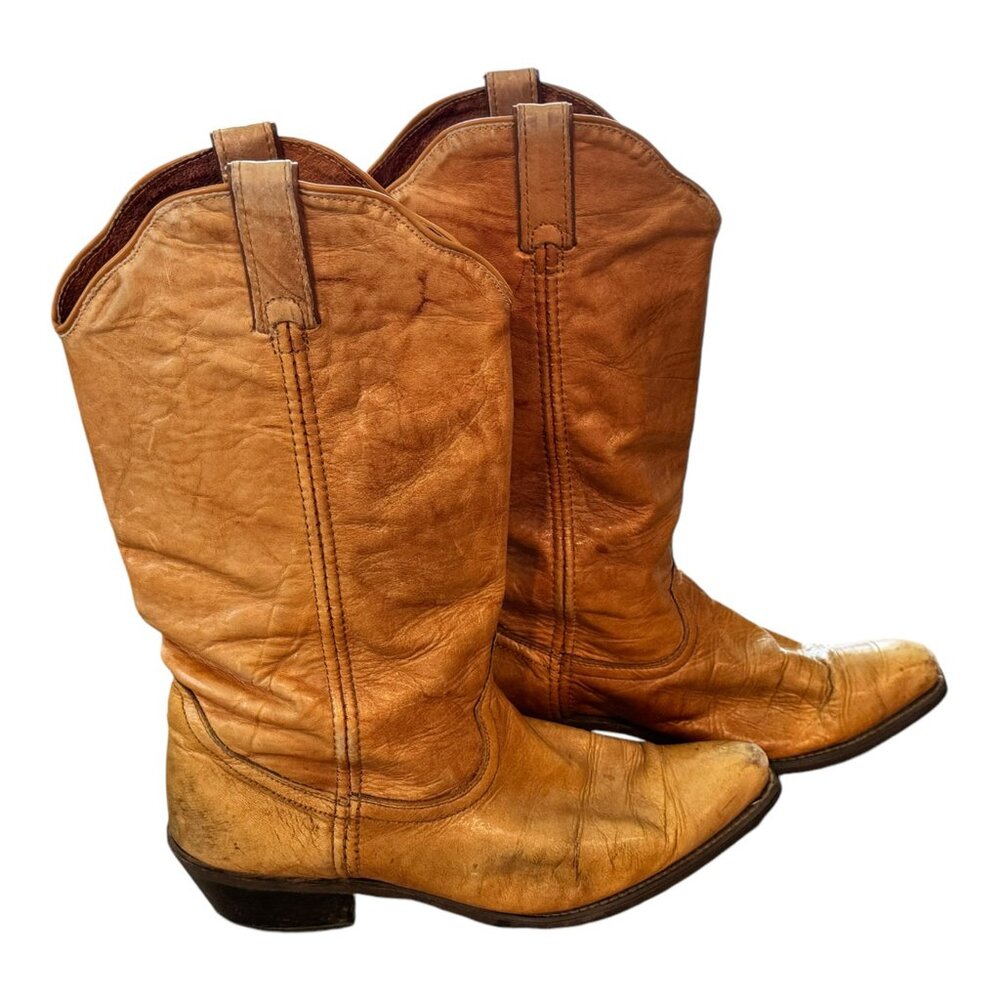 Dingo 7219 Vintage Western Boho Cowgirl Boots Tan Brown Leather size 9 D